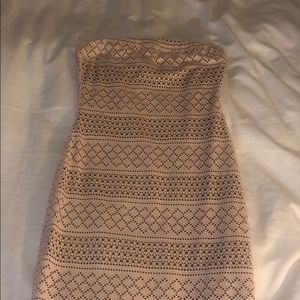 Tan strapless midi dress